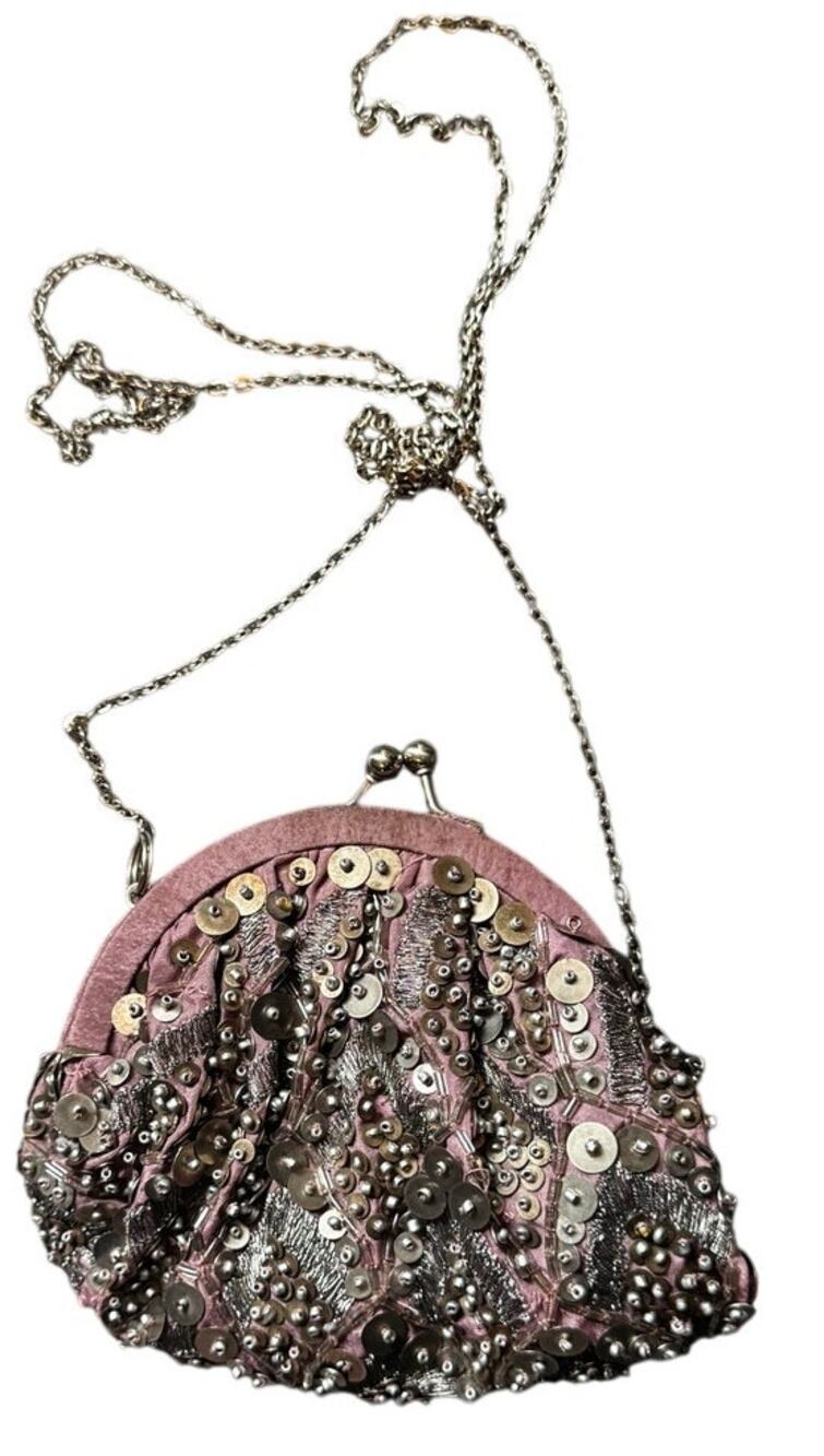 Miss Albright Anthropologie Beaded Sequin Evening Bag Purple Kiss Lock Crossbody